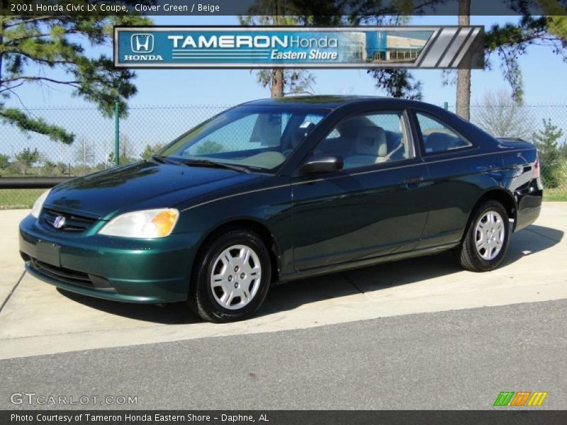 Clover Green / Beige 2001 Honda Civic LX Coupe