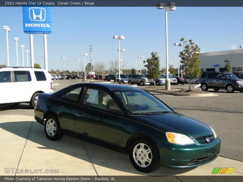 Clover Green / Beige 2001 Honda Civic LX Coupe