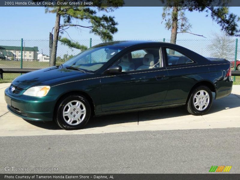 Clover Green / Beige 2001 Honda Civic LX Coupe