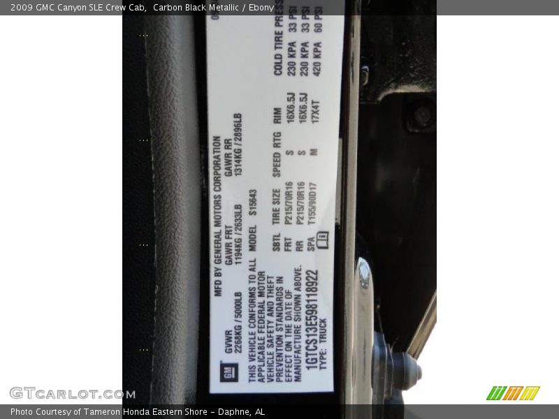 Carbon Black Metallic / Ebony 2009 GMC Canyon SLE Crew Cab