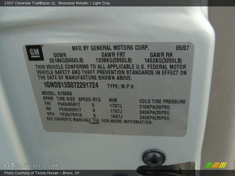 Moondust Metallic / Light Gray 2007 Chevrolet TrailBlazer LS