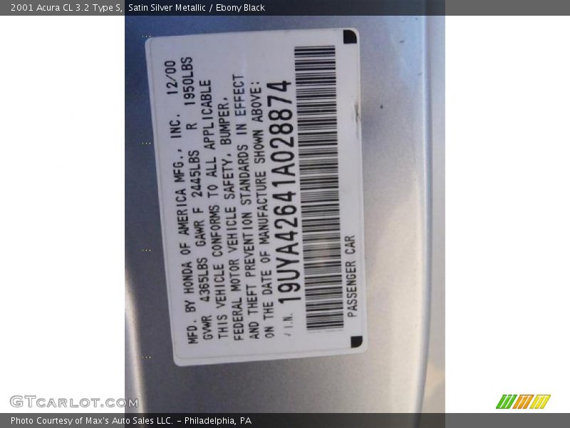 Satin Silver Metallic / Ebony Black 2001 Acura CL 3.2 Type S