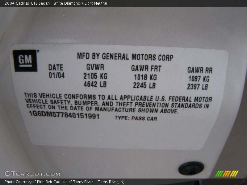 White Diamond / Light Neutral 2004 Cadillac CTS Sedan