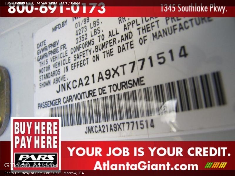 Aspen White Pearl / Beige 1999 Infiniti I 30