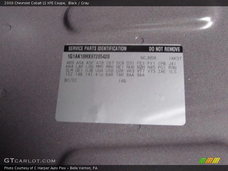 Info Tag of 2009 Cobalt LS XFE Coupe