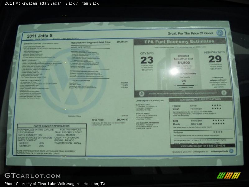 Black / Titan Black 2011 Volkswagen Jetta S Sedan