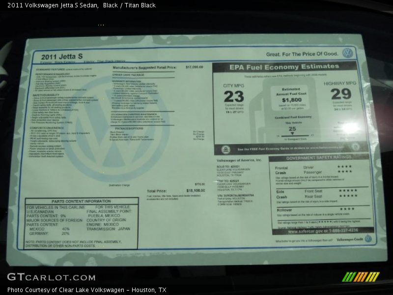 Black / Titan Black 2011 Volkswagen Jetta S Sedan
