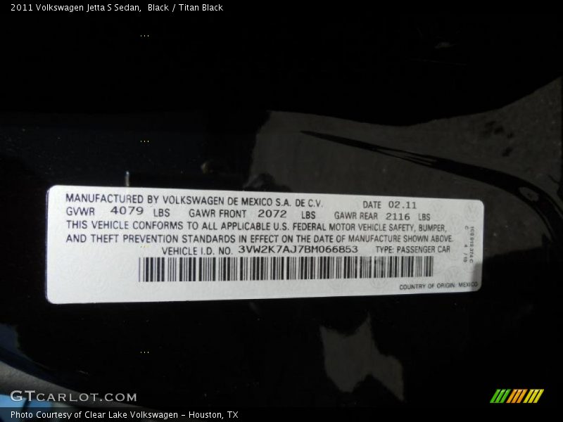 Black / Titan Black 2011 Volkswagen Jetta S Sedan