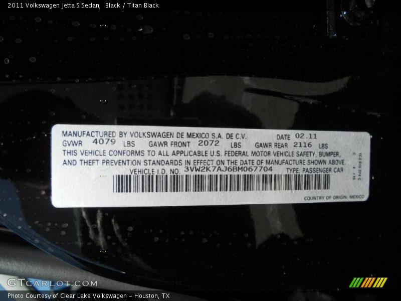 Black / Titan Black 2011 Volkswagen Jetta S Sedan