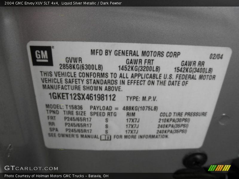Liquid Silver Metallic / Dark Pewter 2004 GMC Envoy XUV SLT 4x4
