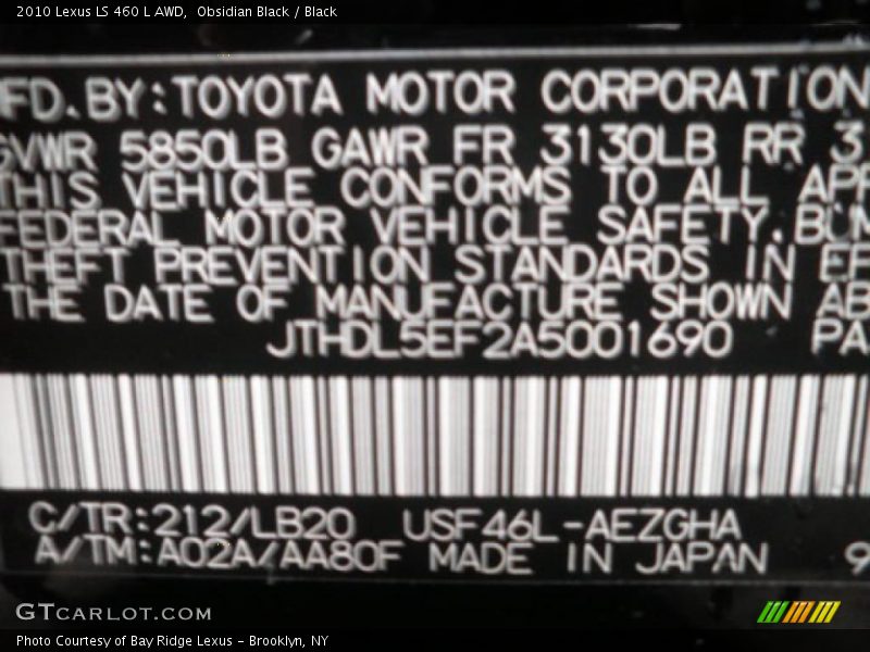 Obsidian Black / Black 2010 Lexus LS 460 L AWD