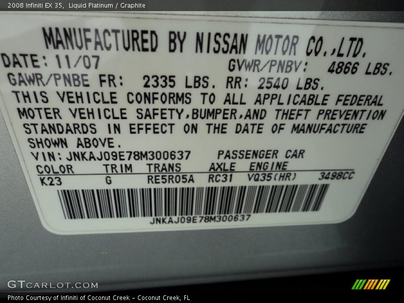Liquid Platinum / Graphite 2008 Infiniti EX 35