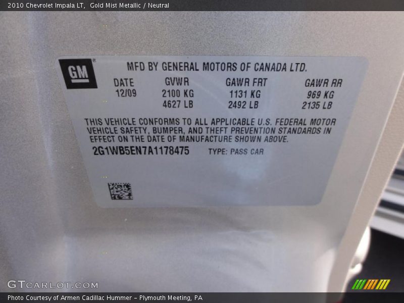 Gold Mist Metallic / Neutral 2010 Chevrolet Impala LT