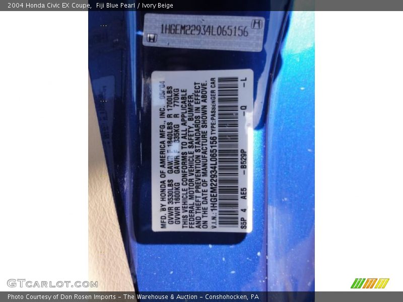 Fiji Blue Pearl / Ivory Beige 2004 Honda Civic EX Coupe