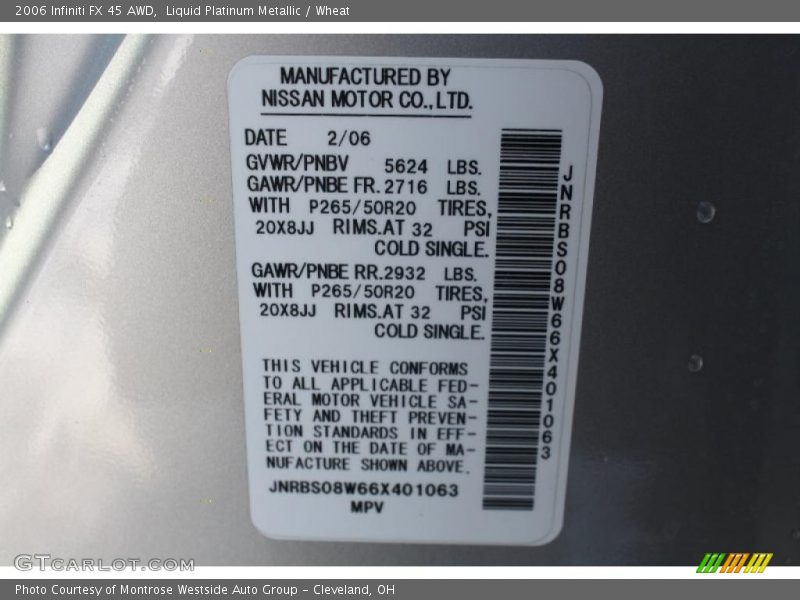 Liquid Platinum Metallic / Wheat 2006 Infiniti FX 45 AWD