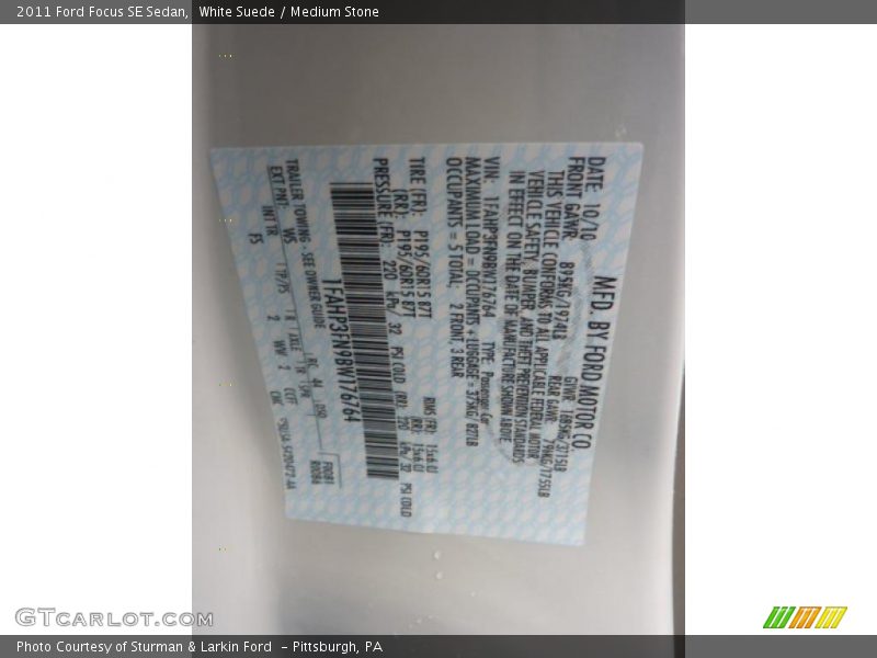 White Suede / Medium Stone 2011 Ford Focus SE Sedan