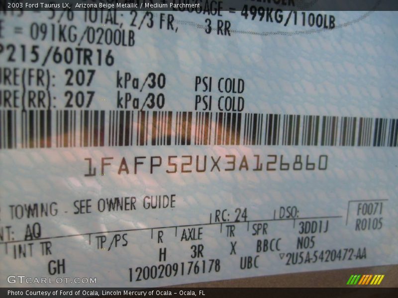 Arizona Beige Metallic / Medium Parchment 2003 Ford Taurus LX