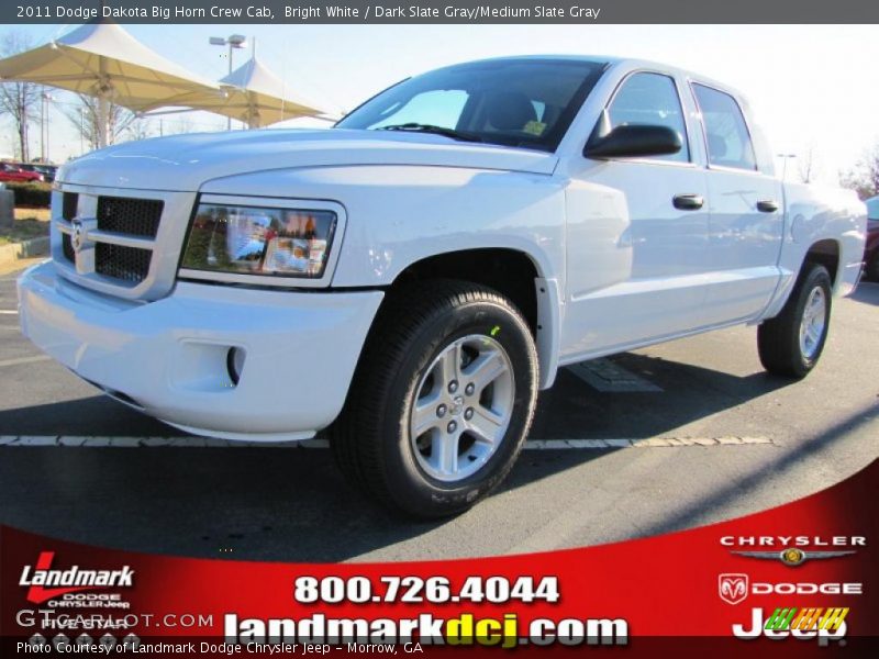 Bright White / Dark Slate Gray/Medium Slate Gray 2011 Dodge Dakota Big Horn Crew Cab