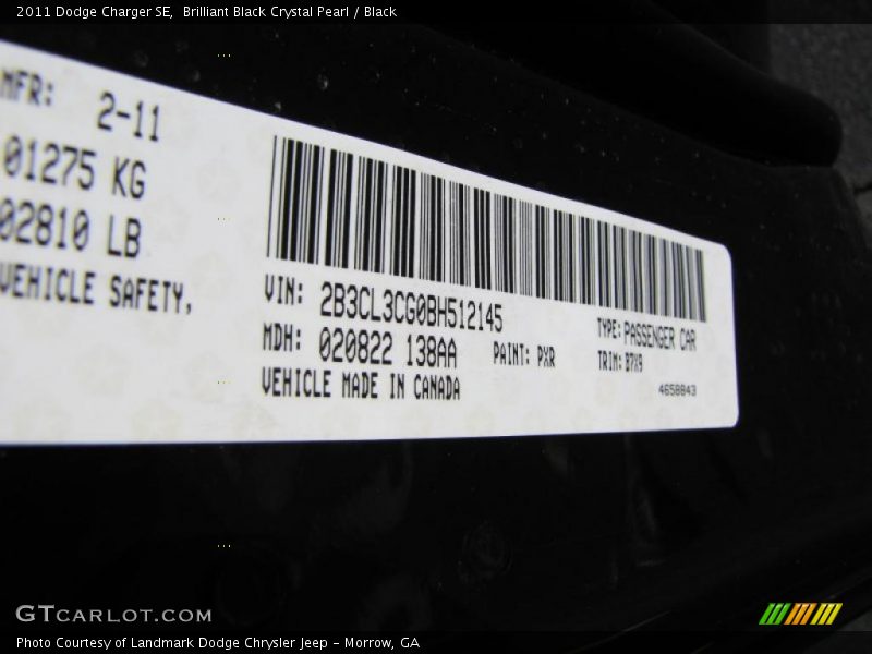 Brilliant Black Crystal Pearl / Black 2011 Dodge Charger SE
