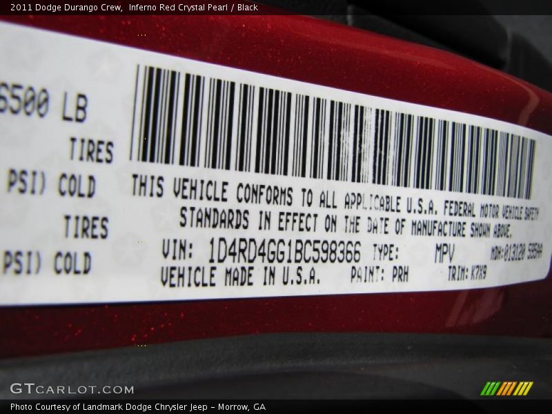 Inferno Red Crystal Pearl / Black 2011 Dodge Durango Crew