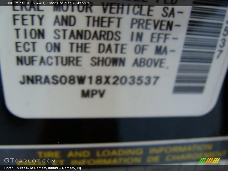 Black Obsidian / Graphite 2008 Infiniti FX 35 AWD