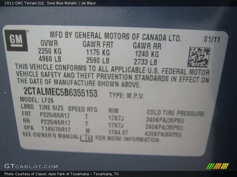 Steel Blue Metallic / Jet Black 2011 GMC Terrain SLE