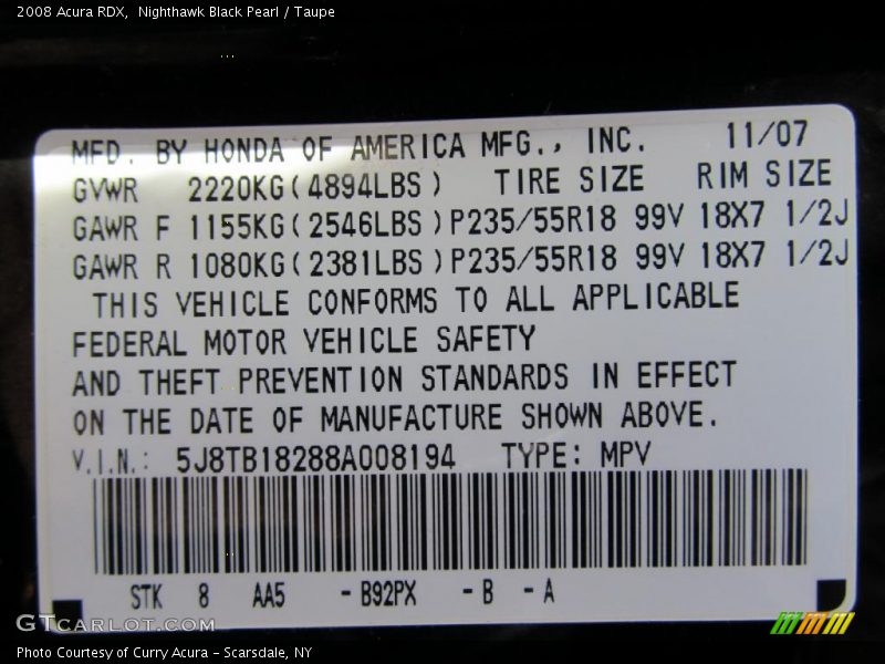 Nighthawk Black Pearl / Taupe 2008 Acura RDX