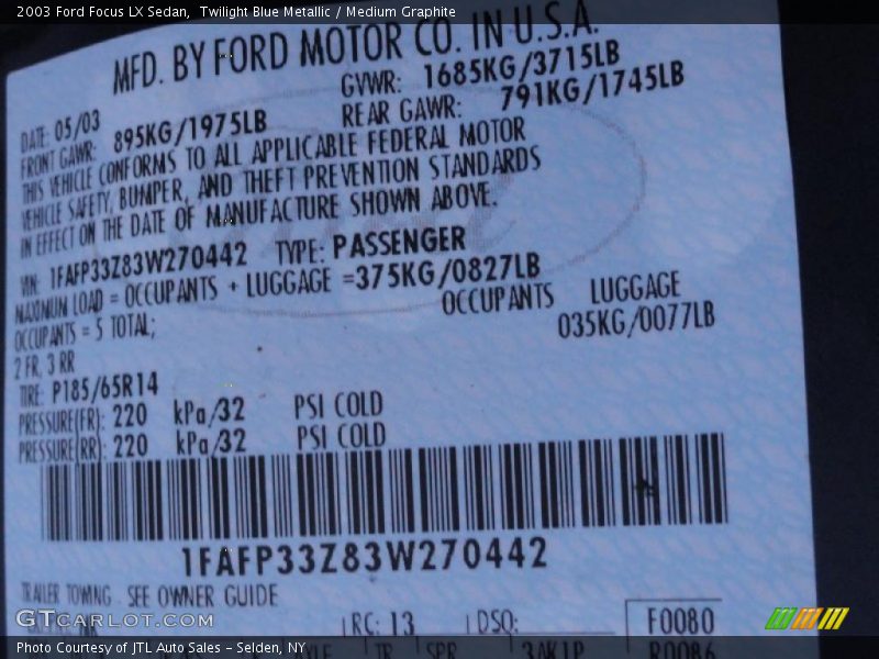 Twilight Blue Metallic / Medium Graphite 2003 Ford Focus LX Sedan