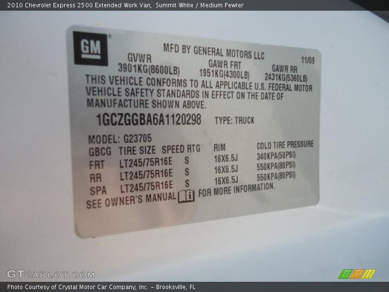 Summit White / Medium Pewter 2010 Chevrolet Express 2500 Extended Work Van