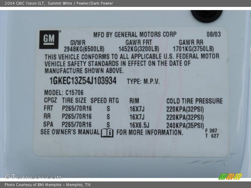 Summit White / Pewter/Dark Pewter 2004 GMC Yukon SLT