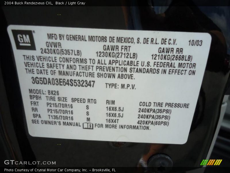 Black / Light Gray 2004 Buick Rendezvous CXL