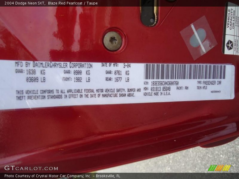 Blaze Red Pearlcoat / Taupe 2004 Dodge Neon SXT