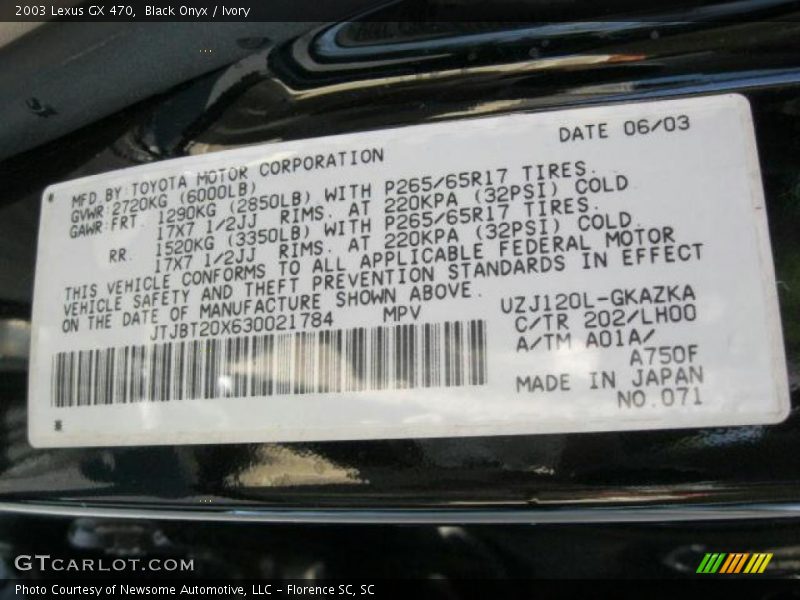 Black Onyx / Ivory 2003 Lexus GX 470