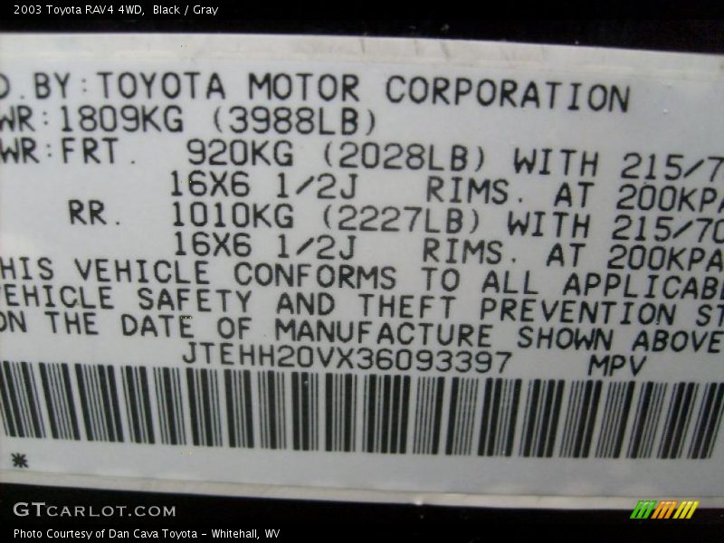 Black / Gray 2003 Toyota RAV4 4WD