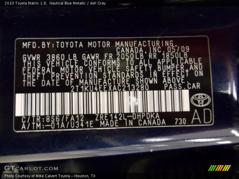 Nautical Blue Metallic / Ash Gray 2010 Toyota Matrix 1.8