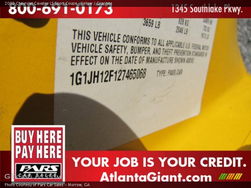 Yellow / Graphite 2002 Chevrolet Cavalier LS Sport Coupe