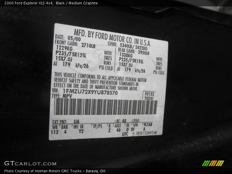 Black / Medium Graphite 2000 Ford Explorer XLS 4x4