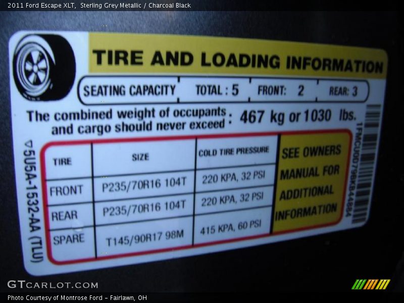 Sterling Grey Metallic / Charcoal Black 2011 Ford Escape XLT