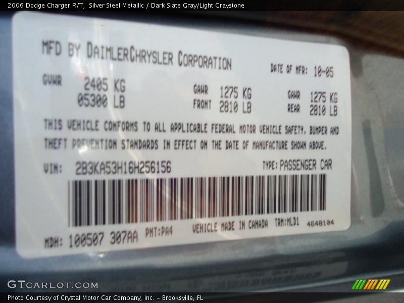 Silver Steel Metallic / Dark Slate Gray/Light Graystone 2006 Dodge Charger R/T
