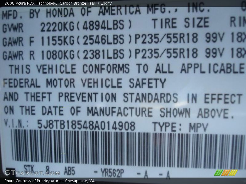 Carbon Bronze Pearl / Ebony 2008 Acura RDX Technology