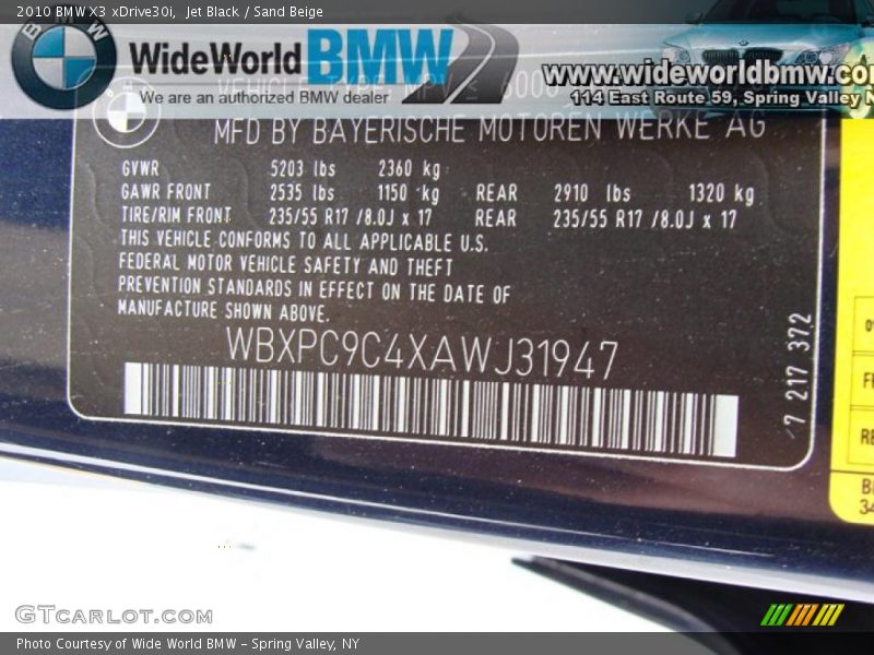 Jet Black / Sand Beige 2010 BMW X3 xDrive30i