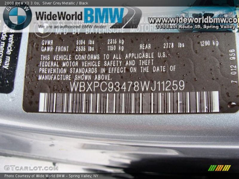 Silver Grey Metallic / Black 2008 BMW X3 3.0si