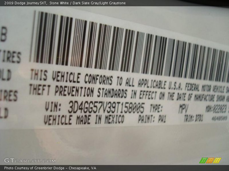 Stone White / Dark Slate Gray/Light Graystone 2009 Dodge Journey SXT