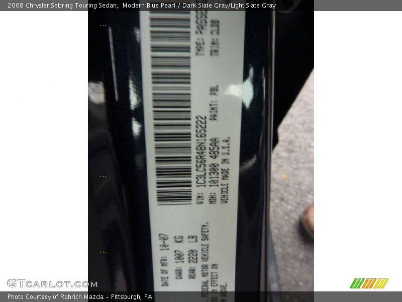 Modern Blue Pearl / Dark Slate Gray/Light Slate Gray 2008 Chrysler Sebring Touring Sedan