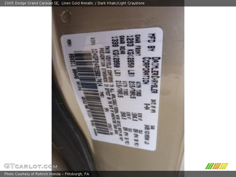 Linen Gold Metallic / Dark Khaki/Light Graystone 2005 Dodge Grand Caravan SE
