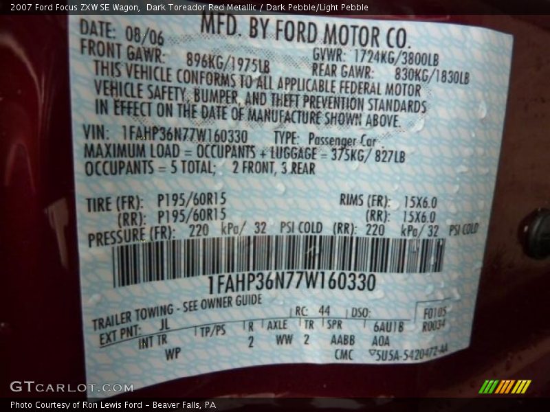 2007 Focus ZXW SE Wagon Dark Toreador Red Metallic Color Code JL