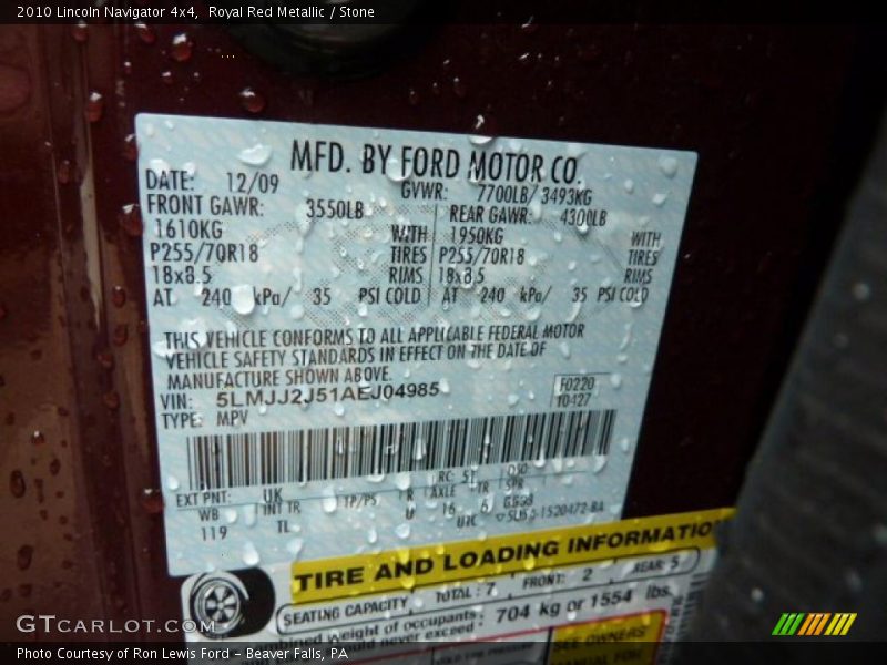 2010 Navigator 4x4 Royal Red Metallic Color Code UK