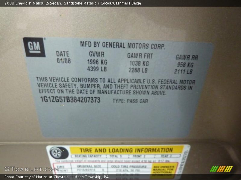 Sandstone Metallic / Cocoa/Cashmere Beige 2008 Chevrolet Malibu LS Sedan