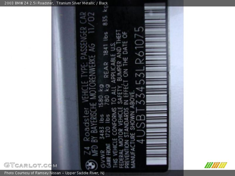 Titanium Silver Metallic / Black 2003 BMW Z4 2.5i Roadster