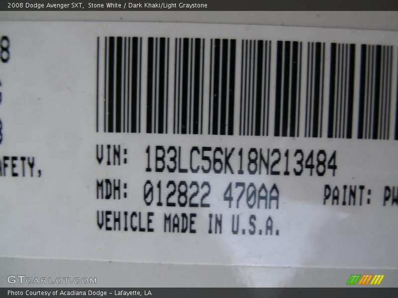 Stone White / Dark Khaki/Light Graystone 2008 Dodge Avenger SXT